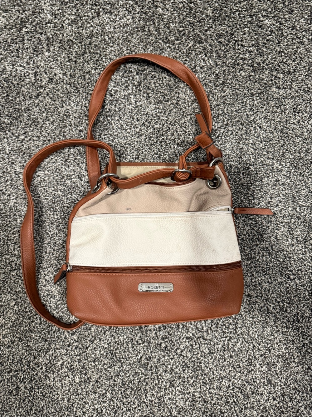 Rosetti Tri-Tone Brown, Cream, Beige Crossbody Bag
